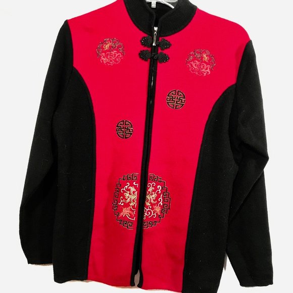 VINTAGE Chinese Wool Sweater Cardigan Frog Buttons - Picture 4 of 8